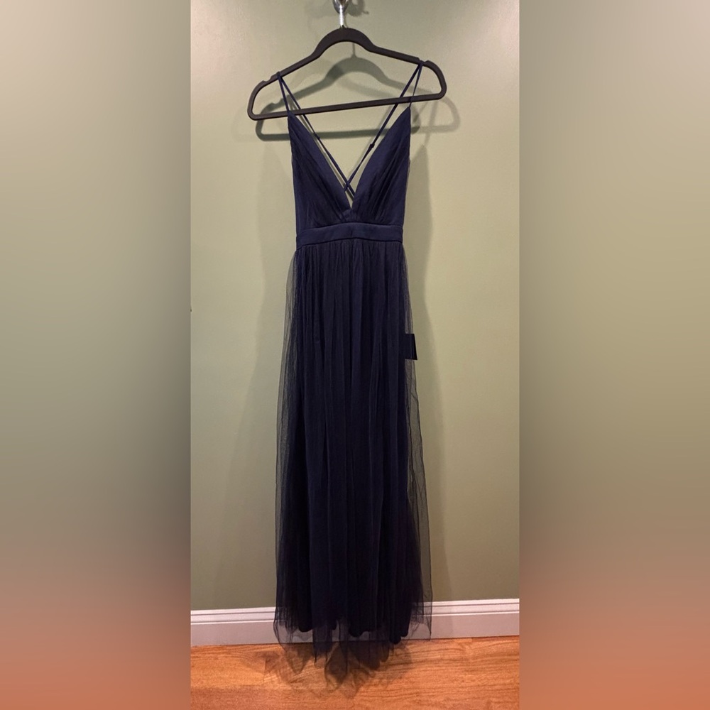 Lulu's Midnight Blue Mesh Formal Dress